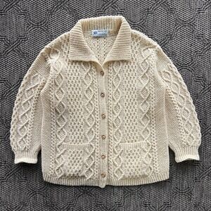 Vintage Fisherman Sweater Men Large Cream Wool Cable Knit Cardigan Newfoundland